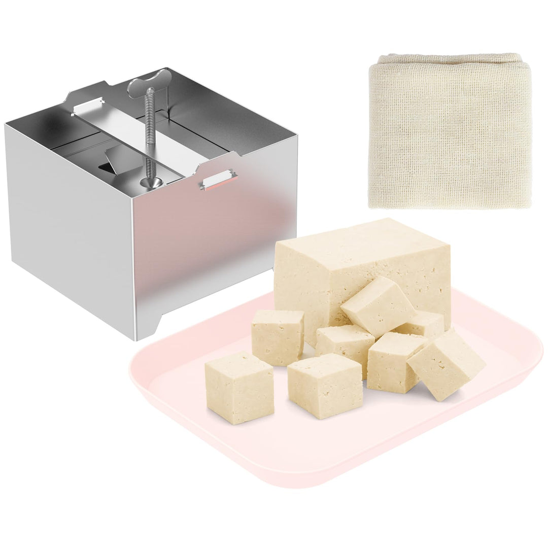 Tofupresse aus 304 Edelstahl mit Auffangschale, Einstellbarem Druckschraube Tofu Maker Set inkl. Sei