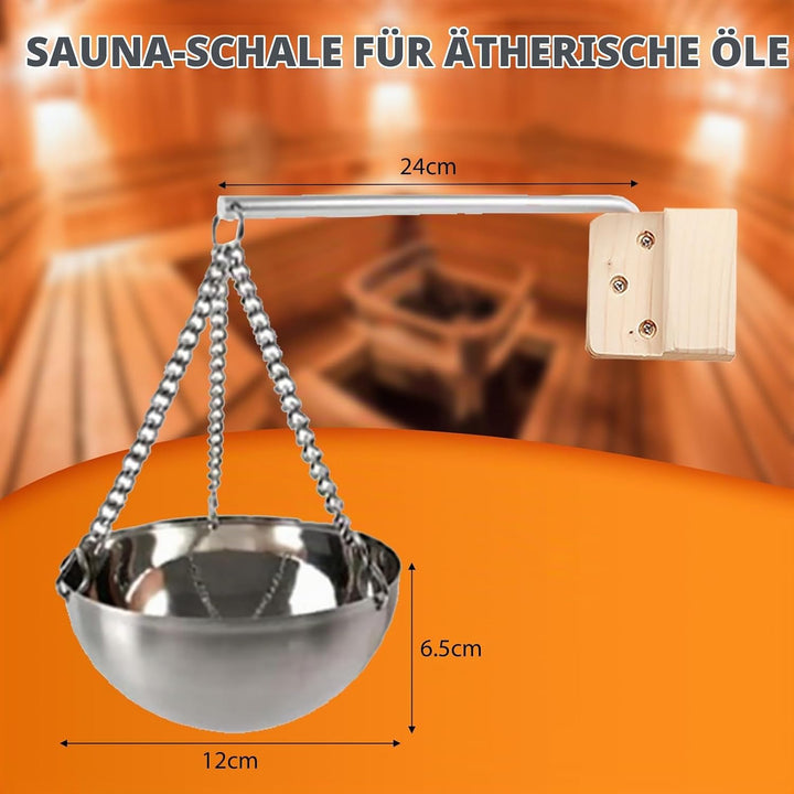 Saunakübel Set, 7L Aluminium Sauna Eimer mit Sanduhr, Saunaschale, Saunakelle, Thermo &amp; Hygrometer,