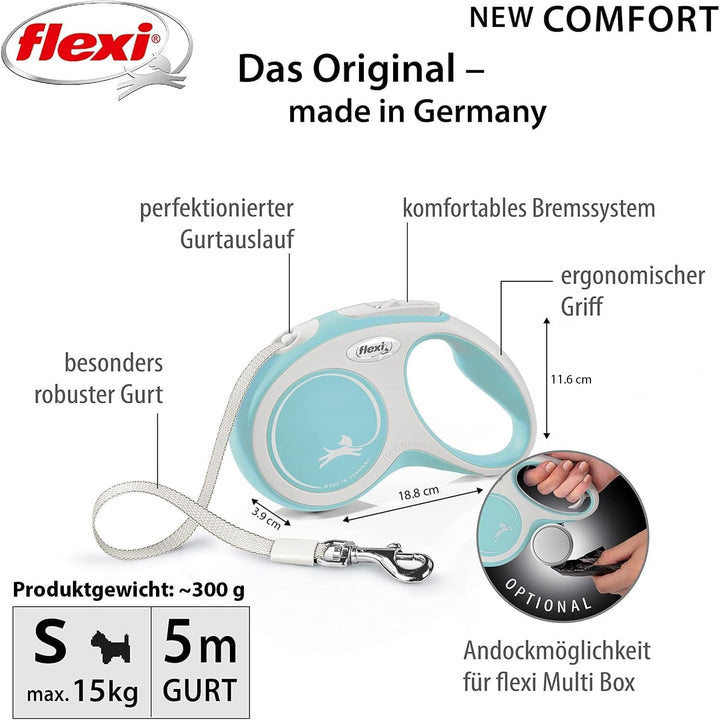 flexi® Comfort S Gurt 5 m hellblau, Roll-Leine für Hunde bis 15 kg hellblau S: 5m (max. 15kg), hellb