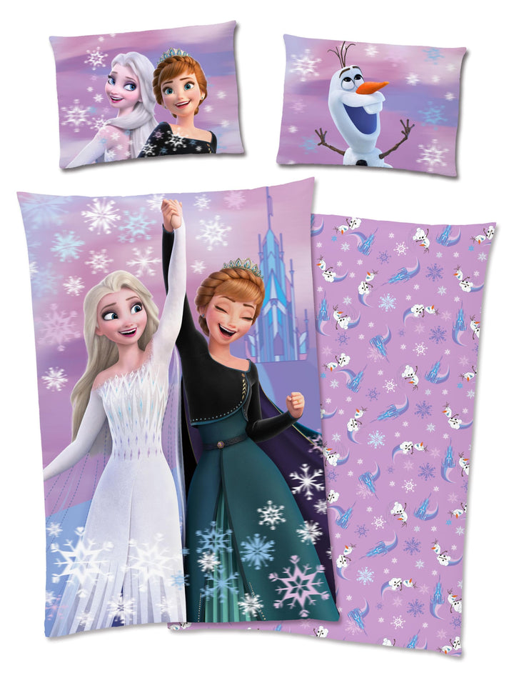 Disney Bettwäsche Frozen - Die Eiskönigin mit Anna, ELSA, Olaf 40x60 + 100x135 cm, 100% Baumwolle mi