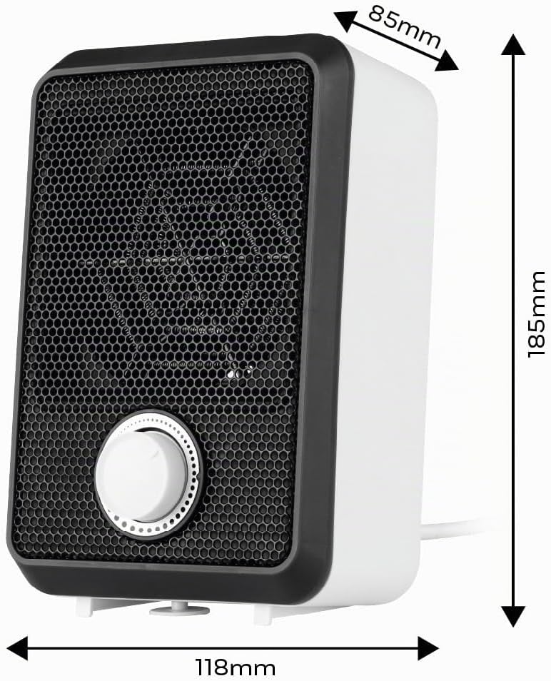 NEO TOOLS Tisch-Heizlüfter, 600W - Kompakter Mini-Heizlüfter mit Thermostat &amp; Kippschutz, ideal für