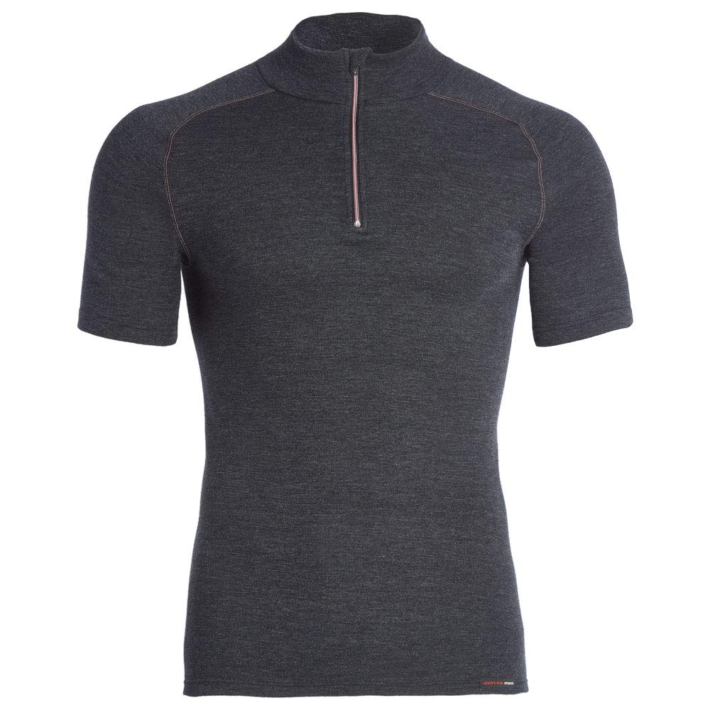 con-ta Thermo Kurzarm Shirt mit Zipper für Herren, wärmendes T-Shirt aus natürlicher Baumwolle, bequ