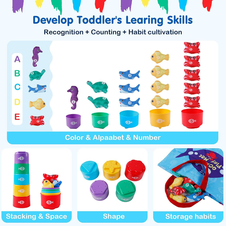 Baby Spielzeug ab 1 2 3 Jahr, Montessori Sensorik Ozean Angelspielzeug, Angelspiel für Kinder 6 12 M