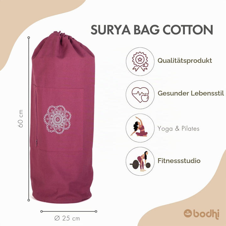 Bodhi SURYA BAG COTTON | Yogatasche gross für Schurwollmatten &amp; Yogamatten | Tasche aus 100% Baumwol