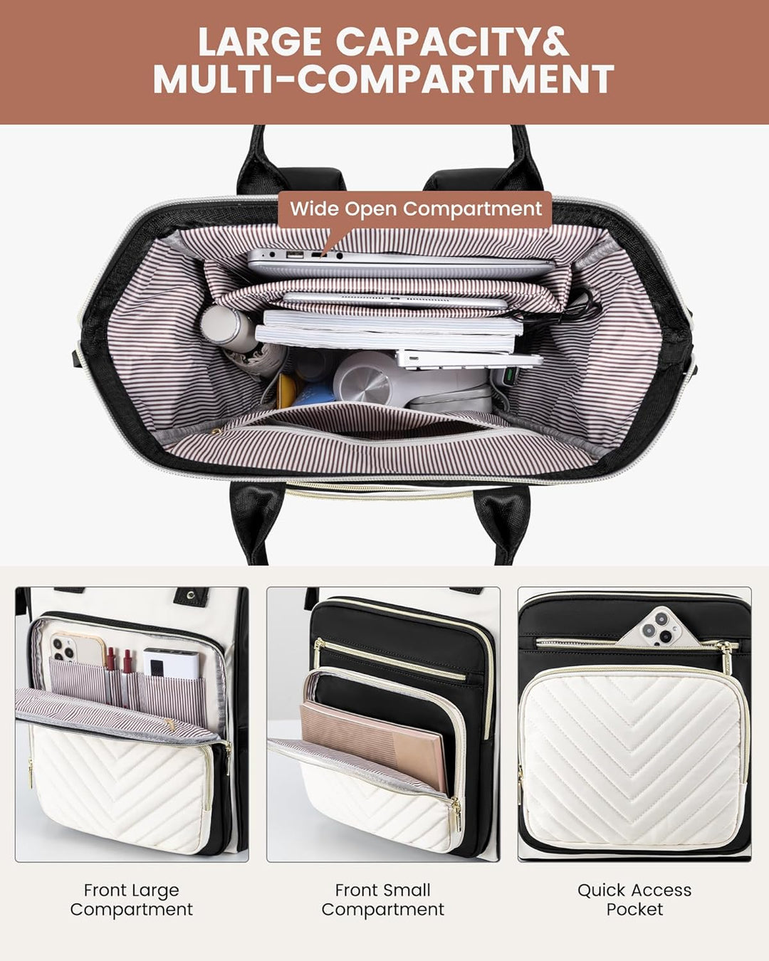 LOVEVOOK Rucksack Damen Gross, 17,3 Zoll Wasserdicht Laptop Schulrucksack mit Laptopfach, Reiserucks