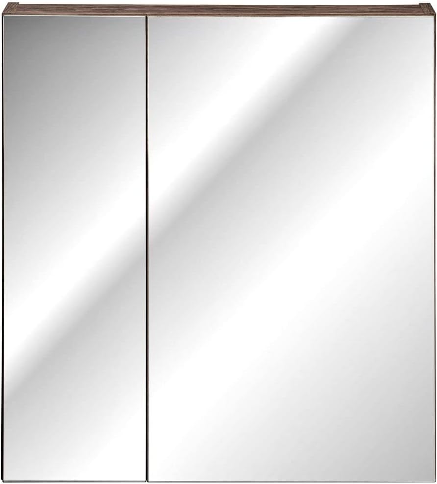 Lomadox Badezimmer Spiegelschrank 60cm Taupe mit Vintage Oak Eiche, 2-türig, LED Beleuchtung, Schalt