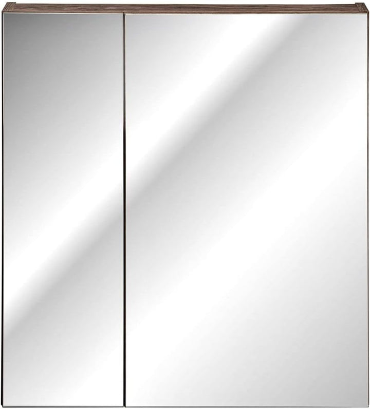 Lomadox Badezimmer Spiegelschrank 60cm Taupe mit Vintage Oak Eiche, 2-türig, LED Beleuchtung, Schalt