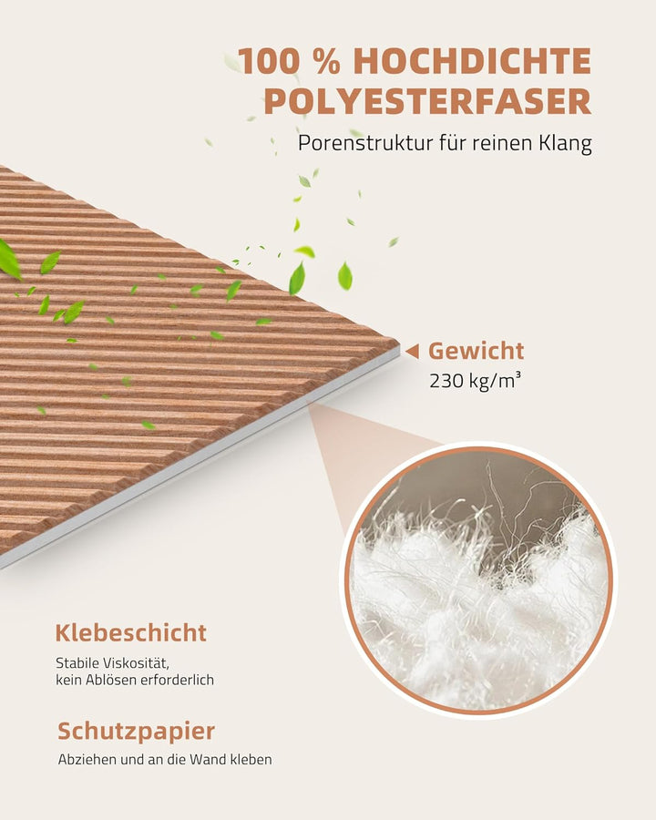 JAMELO Grosse Akustikpaneele mit Holzmusterdruck - 6 Stk. 60 x 60cm -2.16m² | auf Filz für Studio un