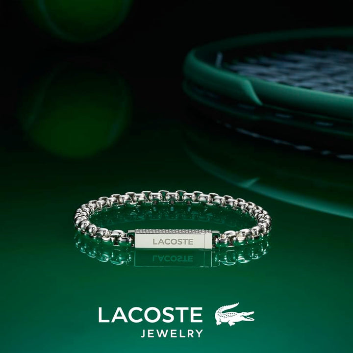 Lacoste Gliederarmband für Herren Kollektion L'ESSENTIEL Verziert mit petit piqué Muster Silver, Sil