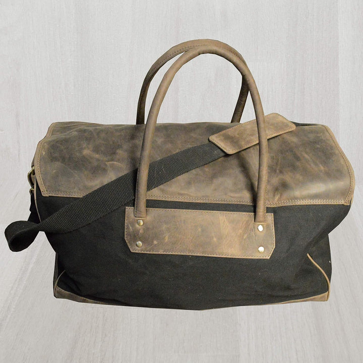 flevado Reisetasche Umhängetasche Leder/Canvas Sporttasche Büffelleder