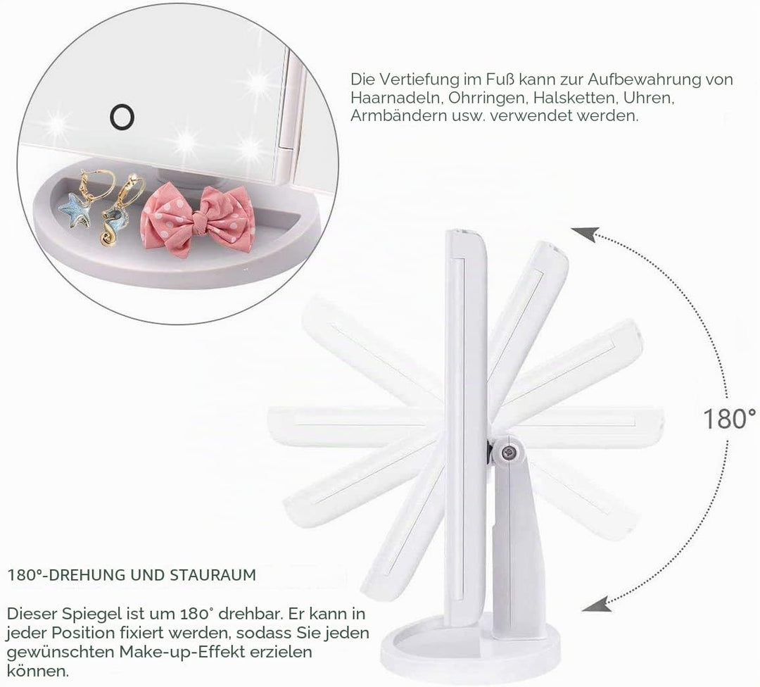 WEILY Schminkspiegel mit Beleuchtung, Faltbare Kosmetikspiegel mit 1X/2X/3X Vergrösserung, Schminksp