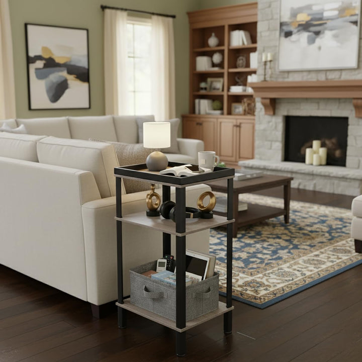 Beistelltisch Rechteckig Schmal, 3 Ebenen Nachttisch Industrial Design, Kleiner Couchtisch mit Table