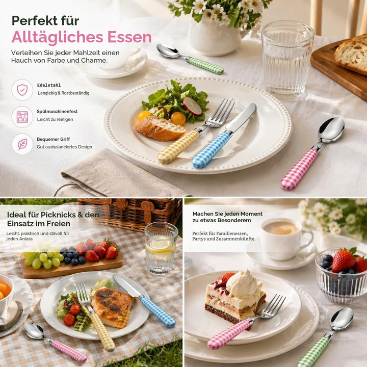 Exzact Besteck-Set, 20-teilig, Edelstahl, karierte Griffe, spülmaschinenfest, für 4 Personen 20pcs G