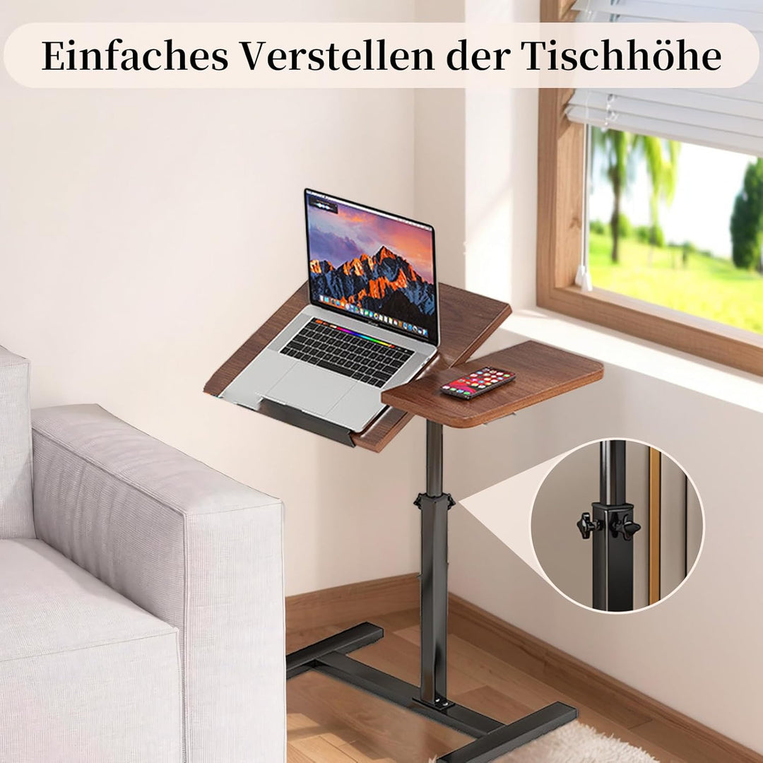 Beistelltisch Klein Couchtisch Holz: Kaffeetisch C Form Höhenverstellbar Sofatisch Rollen Tisch 360°