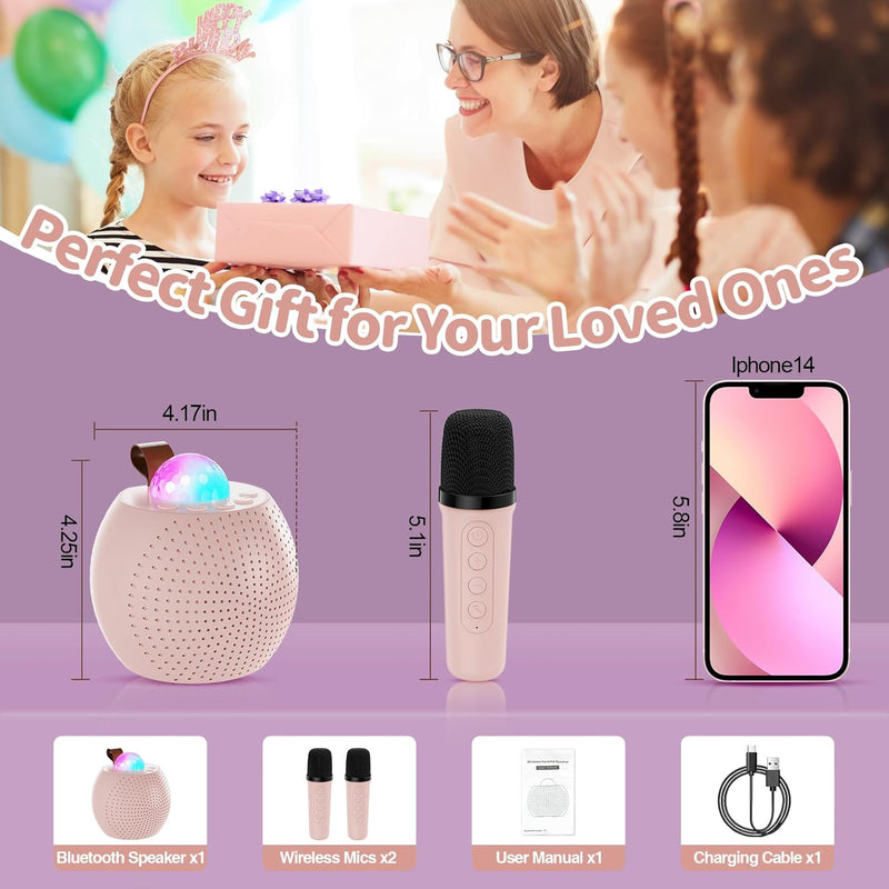 FISHOAKY Karaoke Maschine mit 2 Drahtlosen Mikrofonen, Tragbares Bluetooth Karaoke Maschine für Kind