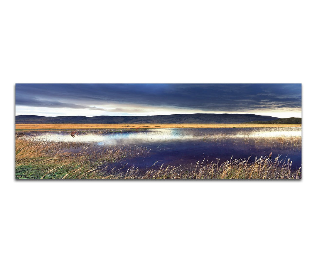 Paul Sinus Art Panoramabild auf Leinwand und Keilrahmen 150x50cm Chile Nationalpark Berge Wiese See