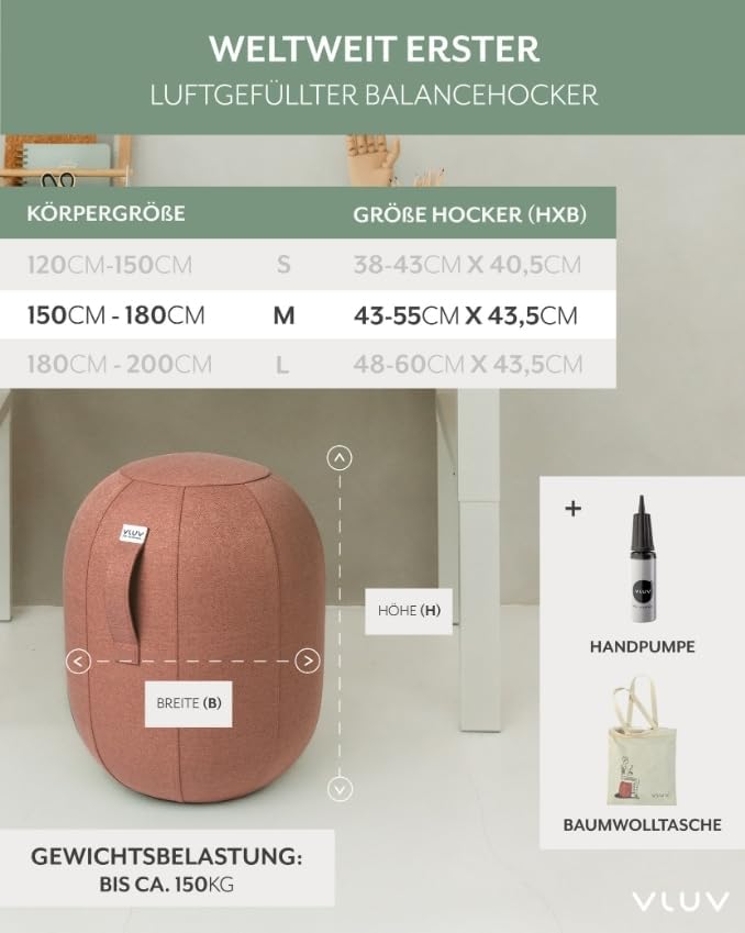 VLUV KAPSUL SOVA Balance-KAPSEL, luftgefüllter Sitzhocker, ergonomisches Sitzen, platzsparend & flex