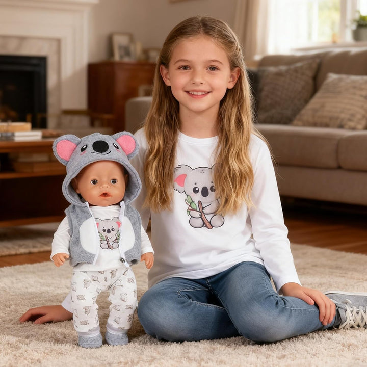 4 Stück Puppenkleidung für 14-18 Zoll Puppen, Tier Koala Kleidung Outfits 43cm mit Kapuzenweste Klei