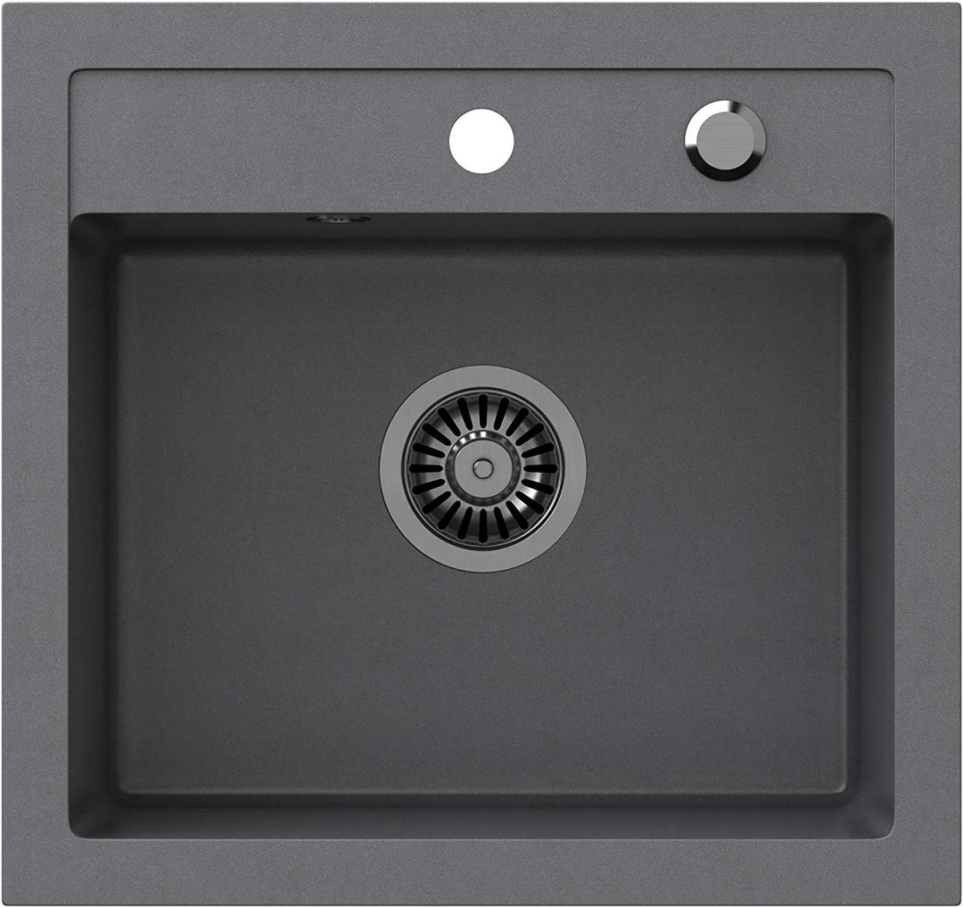 VBChome Spülbecken + Armatur 50 x 47 cm Grau Spüle Einzelbecken Küche Einbauspüle Verbundspüle Küche