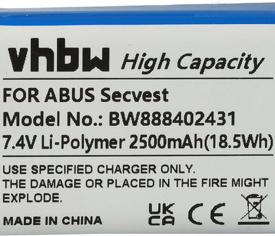 vhbw Akku Ersatz für ABUS FUBT50000 für Alarmanlage, Alarmsystem (2500mAh, 7,4V, Li-Polymer)