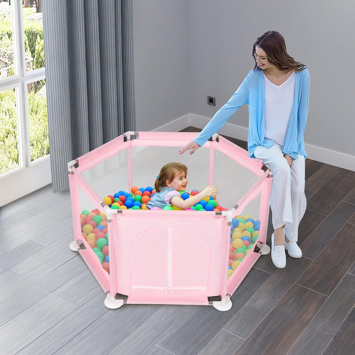 Faltbarer Laufstall Baby 128×110×65 cm – sechseckiger Laufgitter Baby mit atmungsaktiven Netz-Seiten