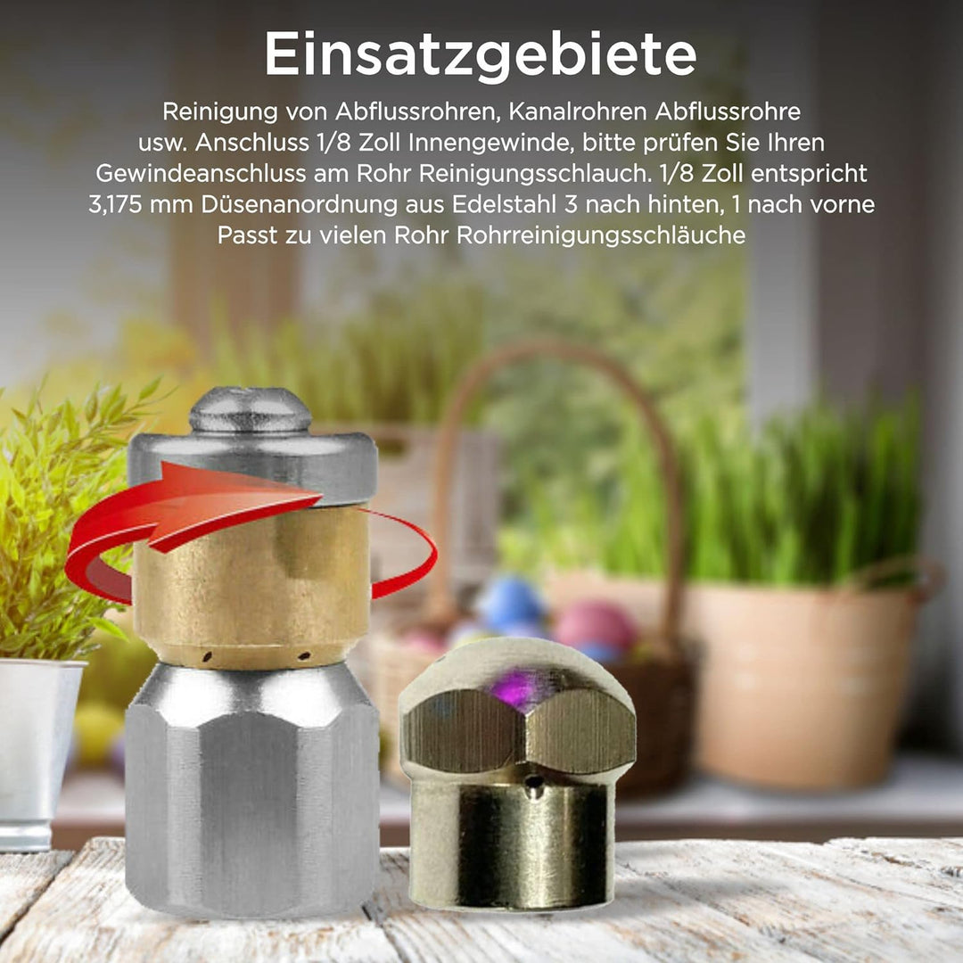 SET Rohrreinigungsdüse 2 Stück 1/8" starr rotierend für Rohrreinigungsschlauch für Kärcher WAP Alto