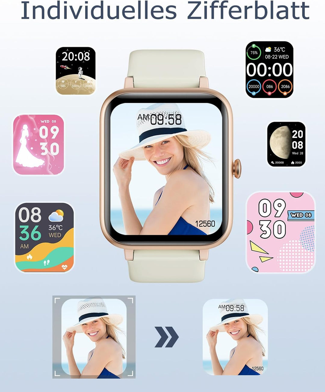GRV Smartwatch Damen Herren mit Telefonfunktion,1,85" HD Fitnessuhr mit KI-Sprachsteuerung,100+ Spor