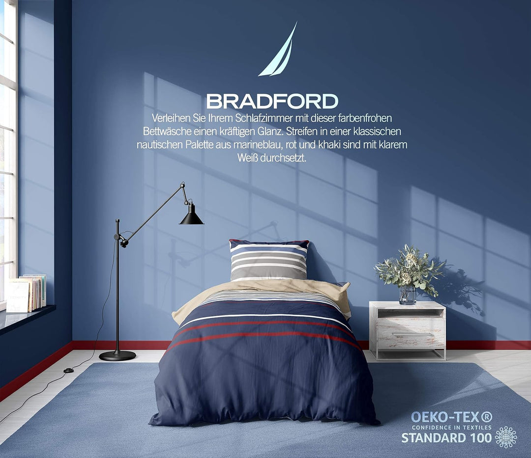 Nautica Home Bradford Bettwäsche Set Baumwolle Satin 100% Bettbezug mit Reissverschluss 200X200 cm 2
