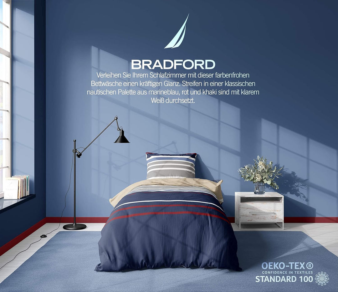 Nautica Home Bradford Bettwäsche Set Baumwolle Satin 100% Bettbezug mit Reissverschluss 155X220+80X8