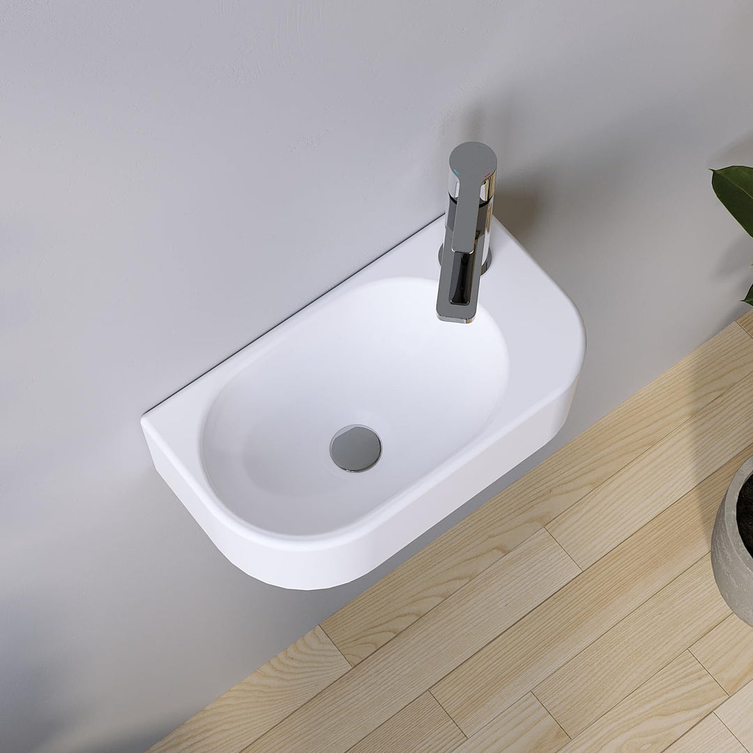 Waschbecken Keramik Waschtisch Hängewaschbecken klein Handwaschbecken Weiss Oval 40 x 21 cm Badezimm