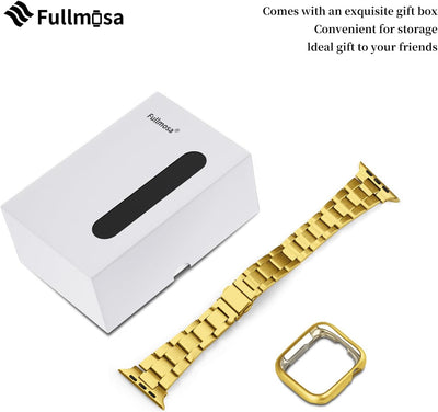 Fullmosa für Apple Watch 9 7 Armband 45mm Series 6 SE/SE2 44mm mit Uhrengehäuse, iwatch Armband Edel