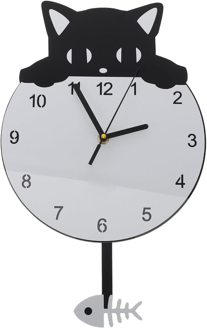 HOMSFOU Wanduhr, rund, Katze, Kätzchen, geräuschlos, dekorative Wanduhr für Kinderzimmer, Schlafzimm