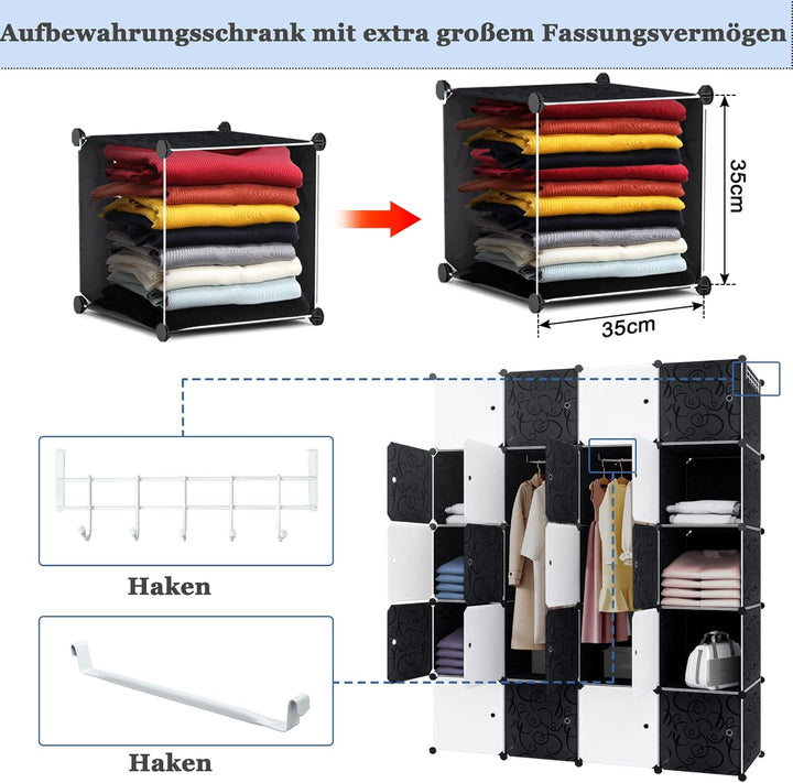 YUENFONG Kleiderschrank Regalsystem aus 20 Würfeln PP Material, Garderobenschrank mit Türen Tragbare