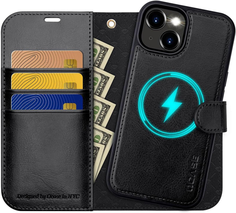 OCASE iPhone 15 Plus Hülle(2in1) Leder Stossfestes Case [Abnehmbare magnetische Hülle] [Kabelloses L