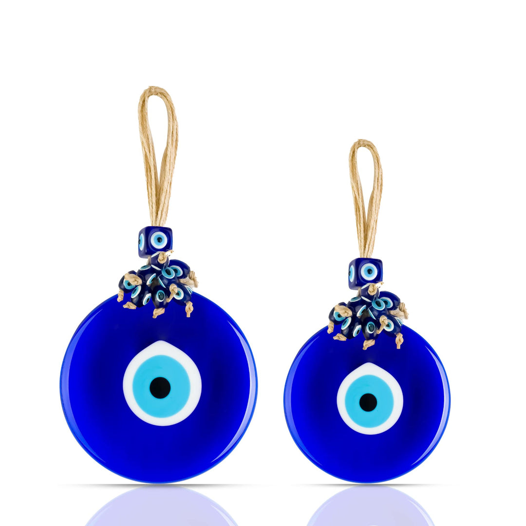 BCS Böser Blick, Wanddekoration, 2 Stück, 10.9 cm & 8.9 cm, blaues Glas, türkisches, griechisches Na