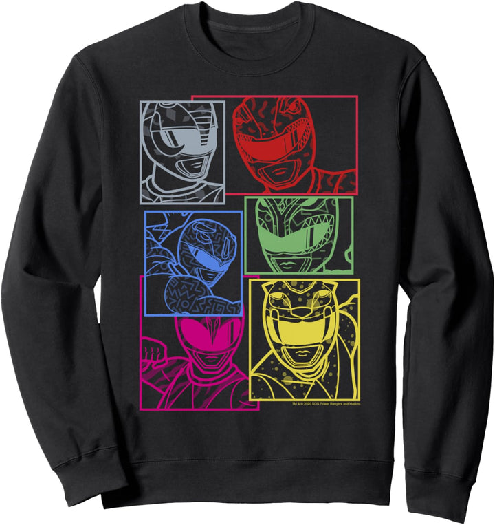Power Rangers Group Shot Color Silhouette Line Art Panels Sweatshirt
