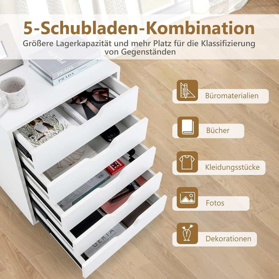 FANTASK Schubladenschrank mit Rädern, Rollcontainer, mobiler Schrank mit 5 Schubladen für Zuhause, W