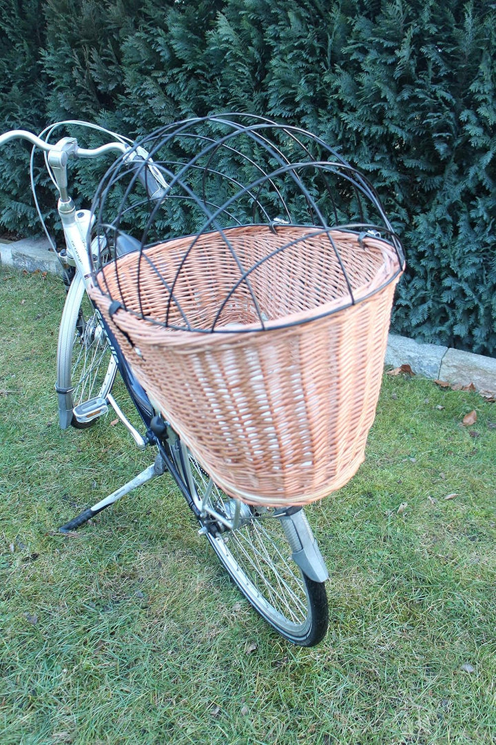 Hundefahrradkorb für Gepäckträger aus Weide mit Metallgitter Natur XL oder XXL Gepäckträgerkorb (XXL