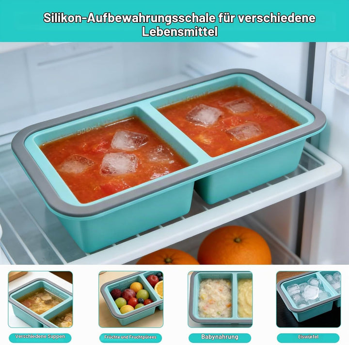 Suppenbehälter mit Deckel, Suppen Einfrieren Behälter, 2 Stück 2 Löcher Silikon-Gefrierformen 500ml