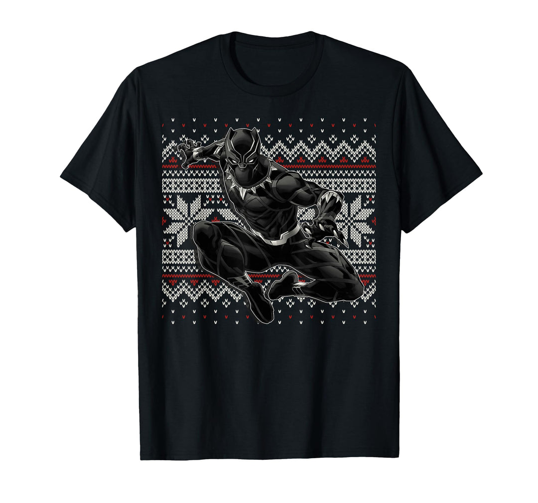 Mens Marvel Black Panther Crouch Ugly Christmas Sweater T-Shirt Small Black