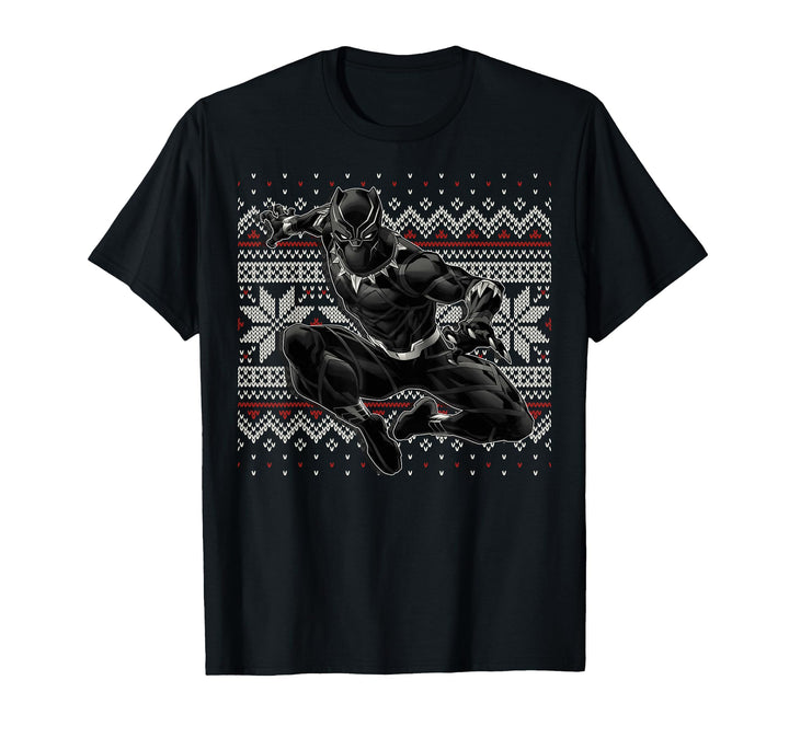 Mens Marvel Black Panther Crouch Ugly Christmas Sweater T-Shirt Small Black