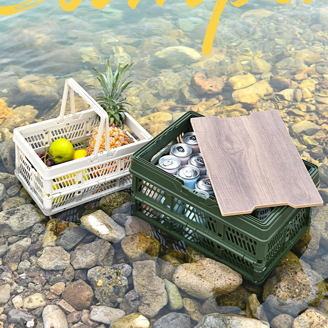Camping Box | Klappbarer Picknickkorb - Praktische Transportkisten mit Griffen und Deckel stapelbar