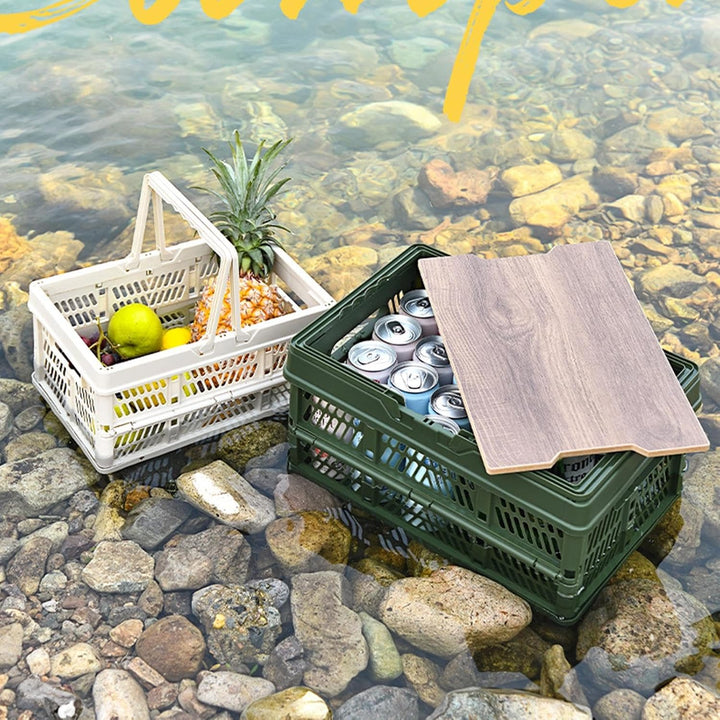 Camping Box | Klappbarer Picknickkorb - Praktische Transportkisten mit Griffen und Deckel stapelbar