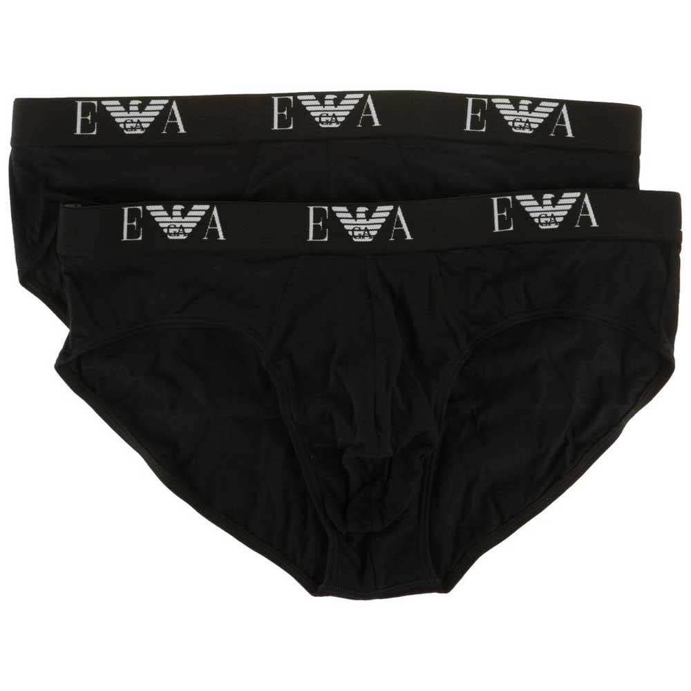 Emporio Armani Herren 2-Pack Brief Pure Cotton Slip (2er Pack) S Black/Black, S Black/Black