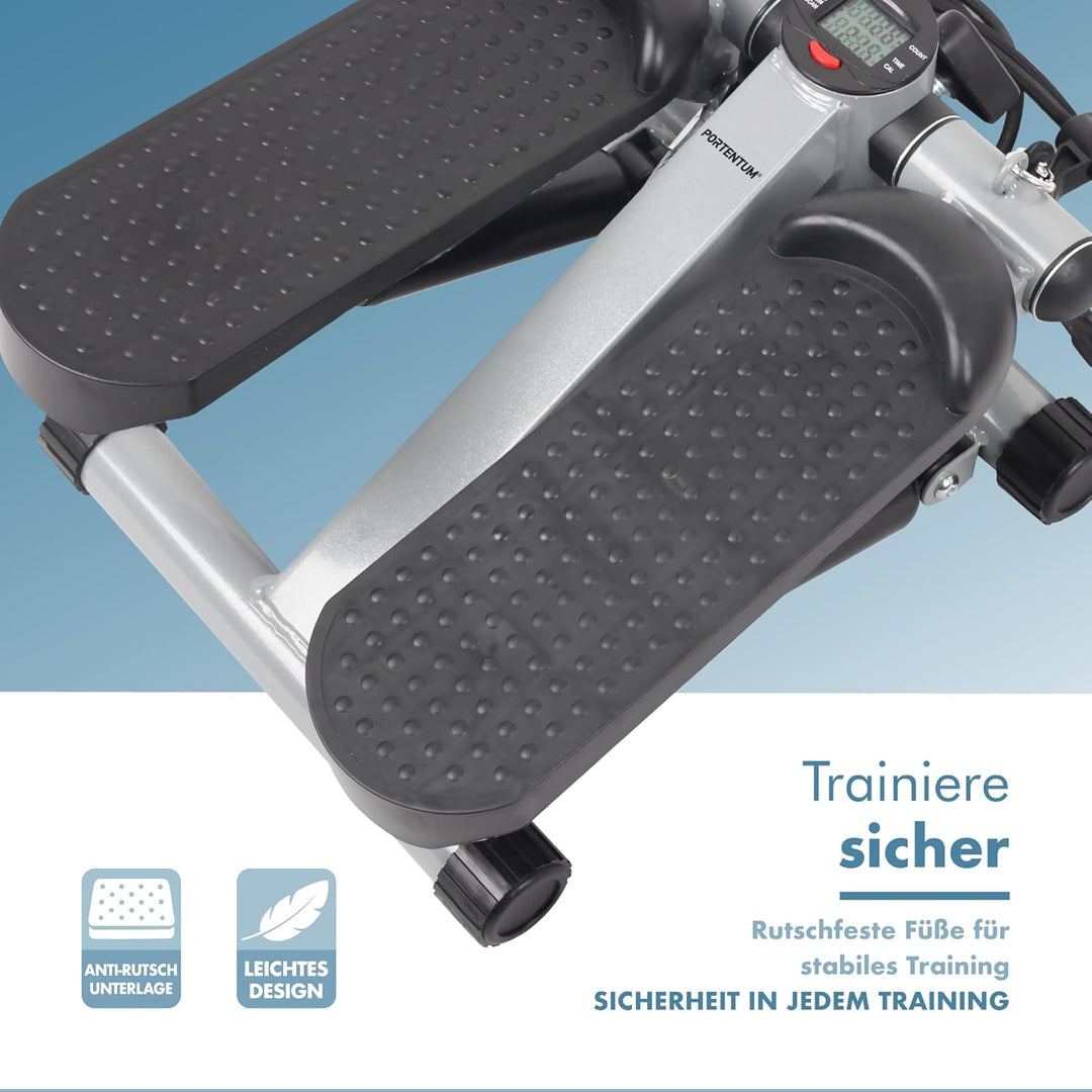 PORTENTUM Mini Stepper für Zuhause mit Widerstandsbändern und LCD-Display 5 Funktionen — Stairmaster