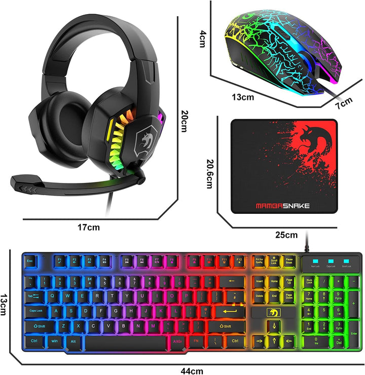 Kabelgebundene Gaming-Tastatur und Maus-Headset-Kombination, Regenbogen-LED-Hintergrundbeleuchtung,
