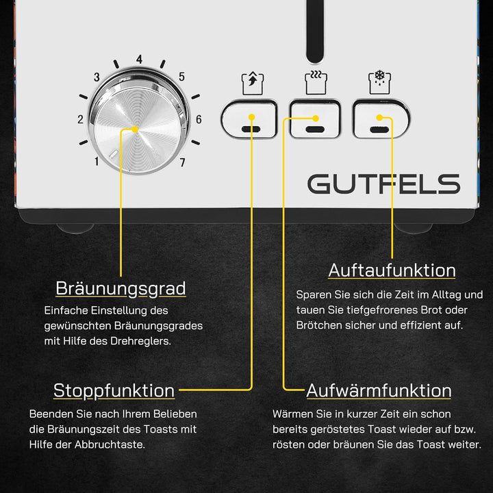 TOAST 3010 G | Toaster 2 Scheiben mit Brötchenaufsatz | 7 Leistungsstufen | 850 W | Auftau-, Aufwärm