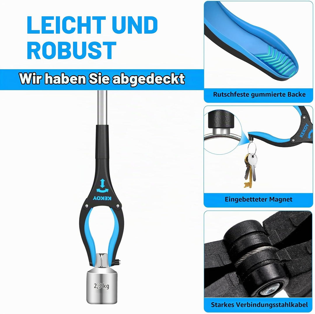 Kekoy Greifzange für Senioren 66cm Aluminium Müllzange, Himmelblau | Faltbare Greifer für Senioren,