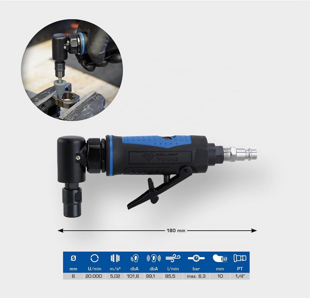BRILLIANT TOOLS Stabschleifer Druckluft BT160701 20.000 U/min I Geradschleifer abgewinkelt mit Drehz