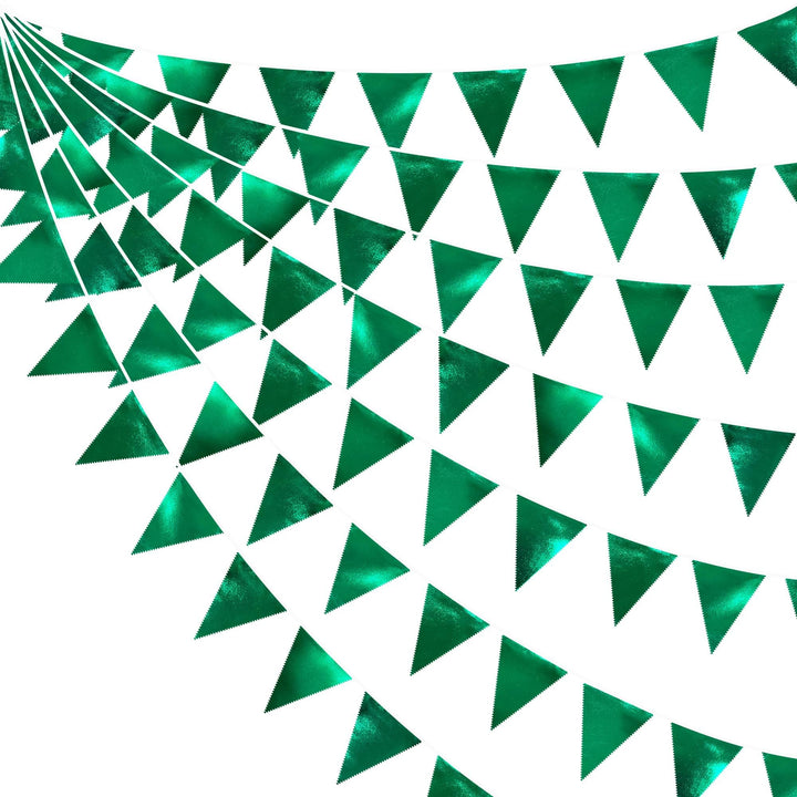 32 Fuss Grüne Stoff-Dreiecksbanner-Flagge Doppelseitig Metallisch Holografische Wimpelkette Girlande